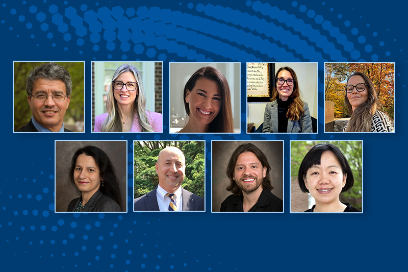 Headshots on blue background of UD Languages, Literatures and Cultures faculty