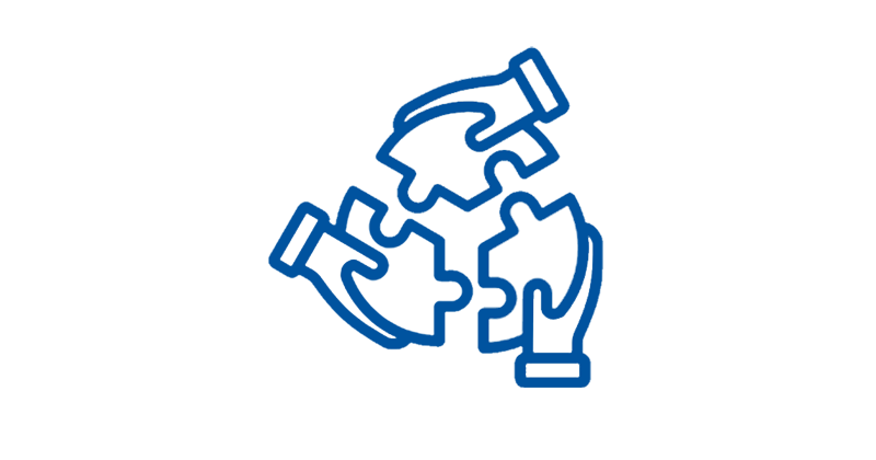 ICMH-Clinic Consultation Services Illustration of three hands holding jigsaw puzzle pieces