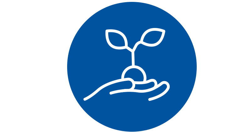 ICMH-Clinic Individual Therapy Services Illustration is white over blue circle of hand holding seedling