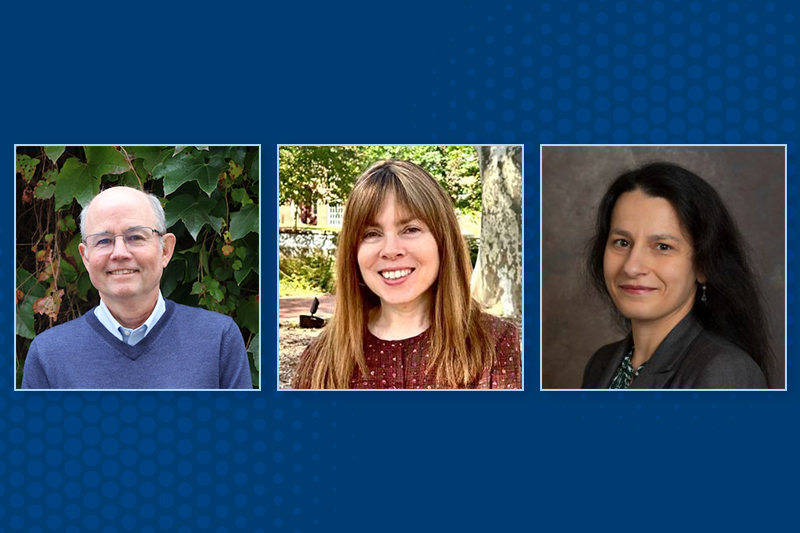 Headshots of James Brophy, Deborah Steinberger and Ana Oancea on blue background