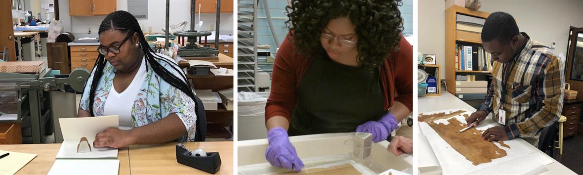 Three photos collaged together to show Alicia Bush, Miranda Clinton and John Davies participating in their HBCU internships