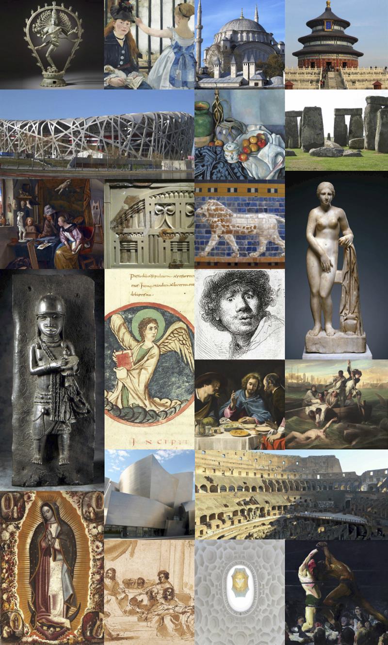 College of art history pieces in a vertical banner