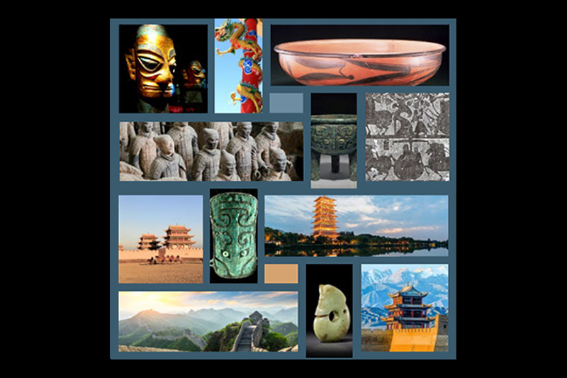 Collage of ancient Chinese art works, scuptures and architecture