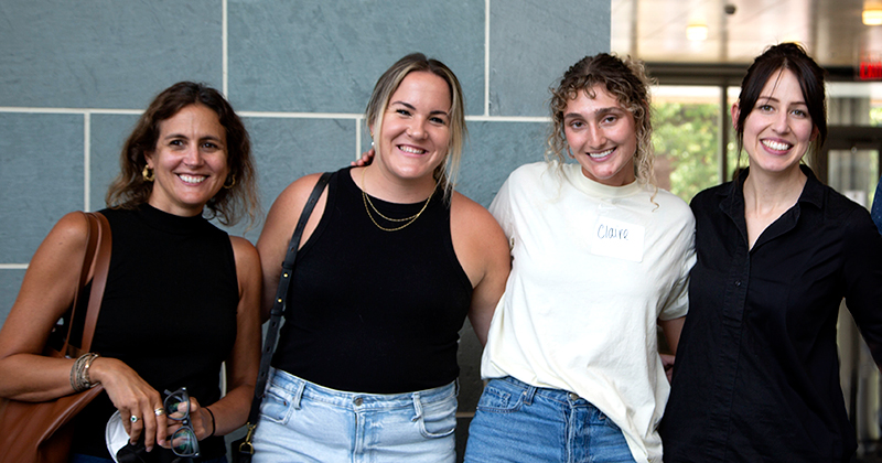 UD Communication Professor Amy Bleakley on far left with three UD communication graduate students, attending a welcome luncheon in September 2022.