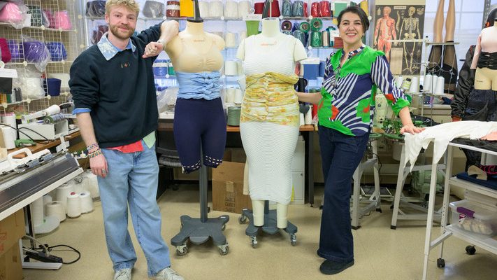 Fashion and apparel studies graduate student Casey Tyler and faculty advisor assistant professor Adriana Gorea are bringing to market a modern version of a textile used in the ancient tradition of belly binding