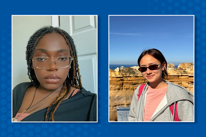 Kristen Okwedy and Eva Grise headshots on blue background
