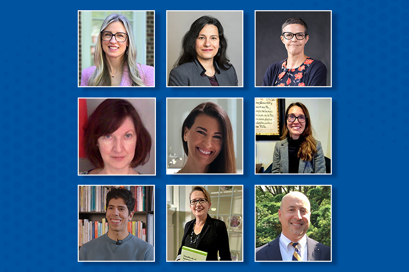 A collage of UD Department of Lanaguages, Literatures and Cultures headshots on blue background