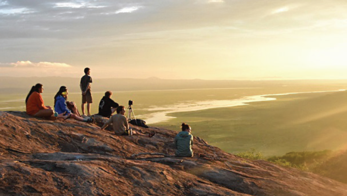 Group of students at a sunset on a study abroad trip
