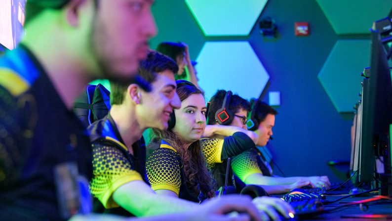 eSports areana in Perkins Student Center, students on computers