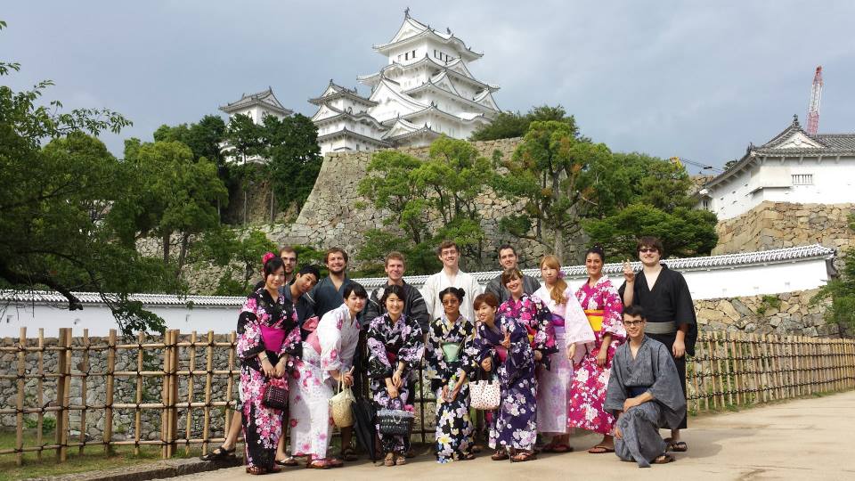 Group of students in Japan for Study Abroad outside of a temple
