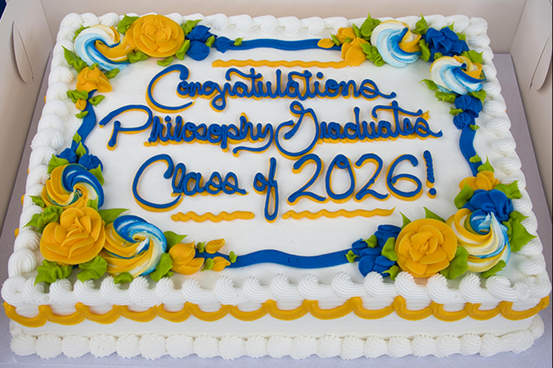 Decorated sheet cake with inscription Congratulations Philosophy Graduates Class of 2026