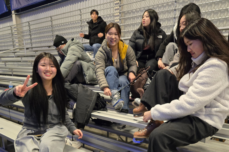 Preparing to ice skate in UD’s Fred Rust Ice Arena.