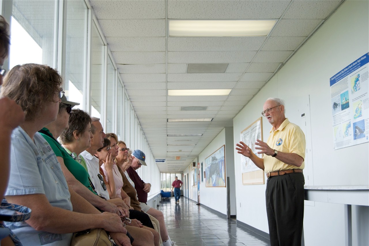 Docent guide in Cannon Lab, Lewes