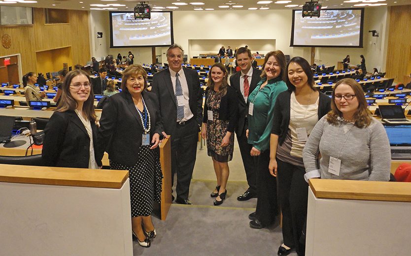 UD students and faculty in a United Nations chamber
