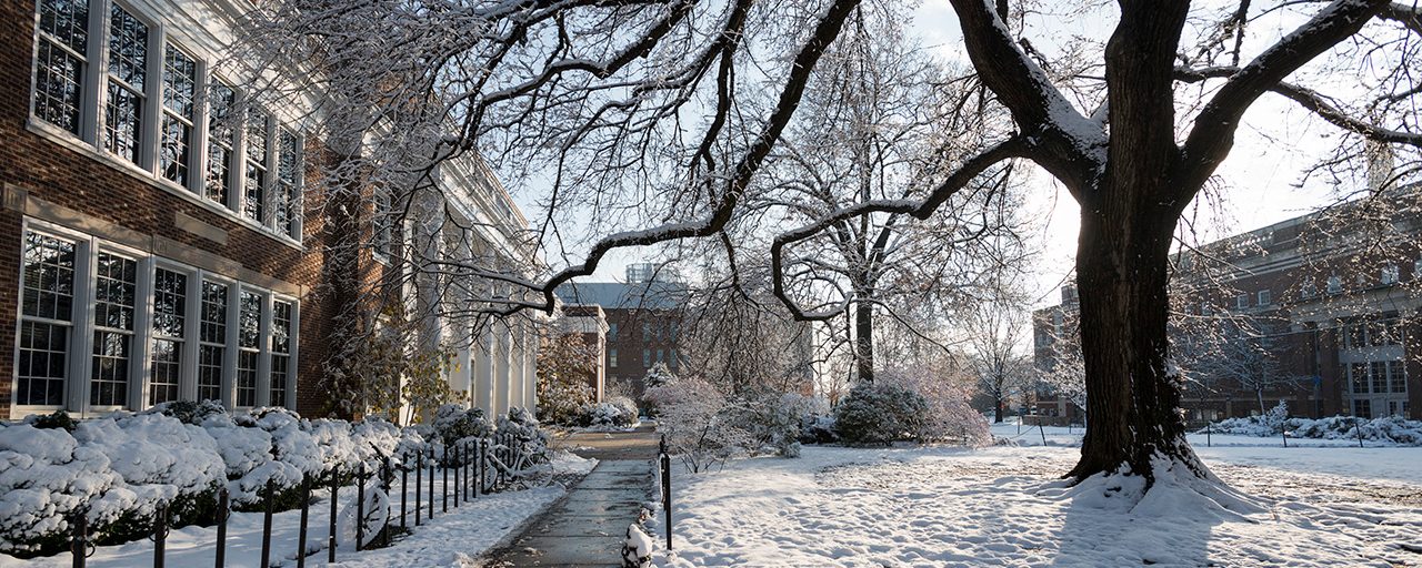 Outside shot of Pearson Hall during winter