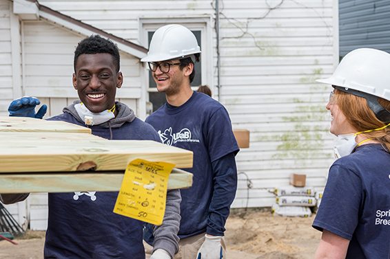 Students on building site