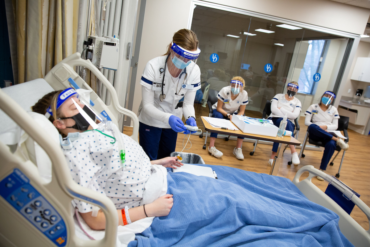 McDowell’s newly renovated simulation space in action during a class where nursing students rotated taking care of tracheostomy patients.