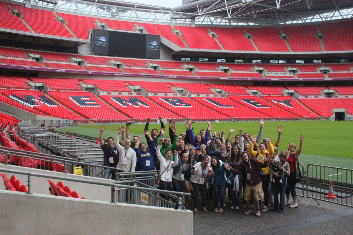 Group of students in wembley stadium