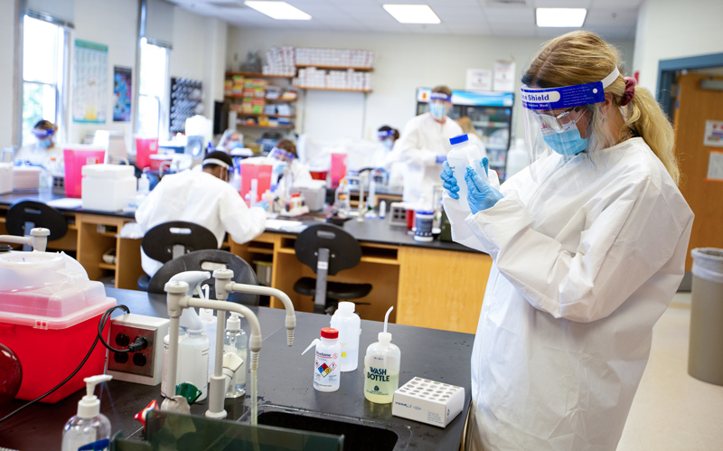 Medical and Molecular Sciences students participate in a bootcamp to practice skills in their labs in Willard. 