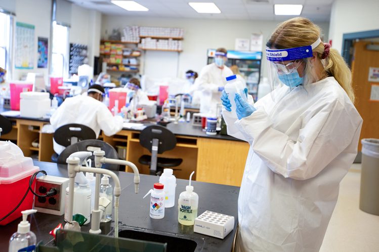 Medical and Molecular Sciences students participate in a bootcamp to practice skills in their labs in Willard. 