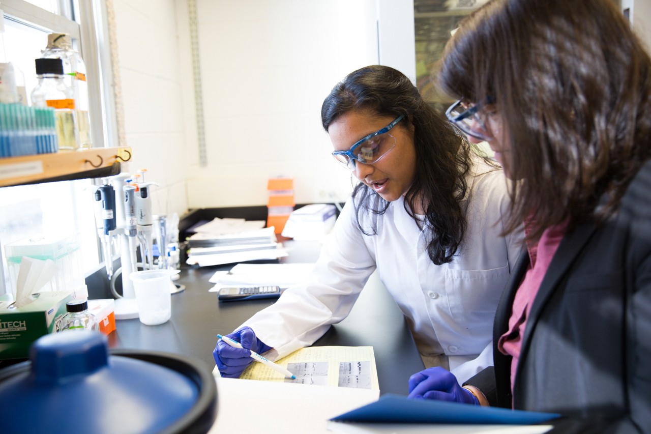 Photoshoot with Medical Laboratory Sciences students: Joscelyn Korth (lab manager), Meera Patel (Ph.D. student), Albtool Alturkestani (OPT post-grad intern), Jazzlyn Jones (post-grad intern).