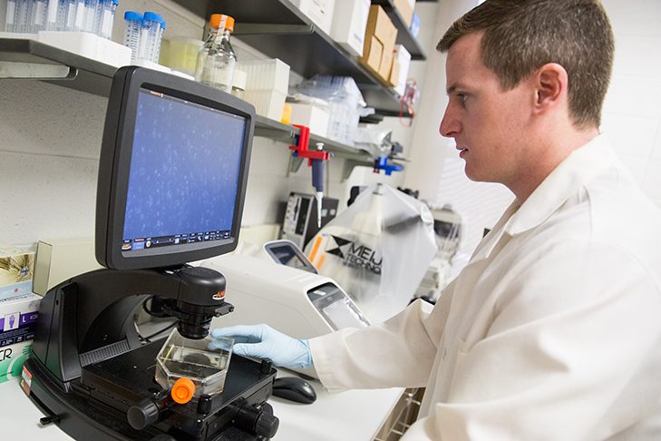 Eddie Marks, Ph.D. fellow in the Nanomedicine Research Lab. Eddie is the first to complete his Ph.D. in the CHS Medical Laboratory Sciences department.