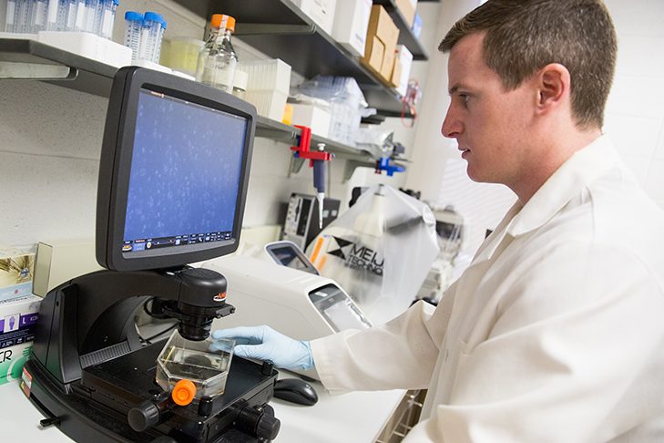 Eddie Marks, Ph.D. fellow in the Nanomedicine Research Lab. Eddie is the first to complete his Ph.D. in the CHS Medical Laboratory Sciences department.