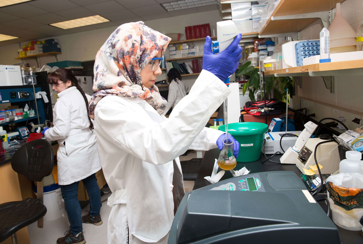 A student conducting a lab test in a lab