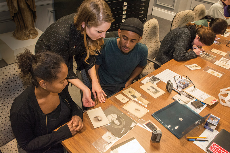 Art conservation students in a workshop.