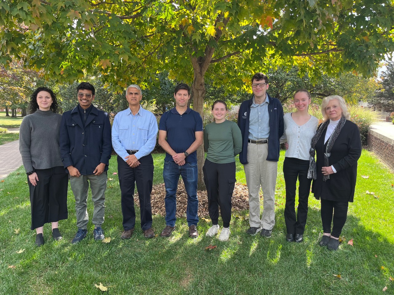 Water science and policy founding director Shree Inamdar (third from left) is being succeeded by Rodrigo Vargas (fourth from left).