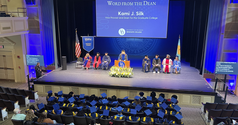 Graduate College dean Kami Silk addresses the 2026 graduates