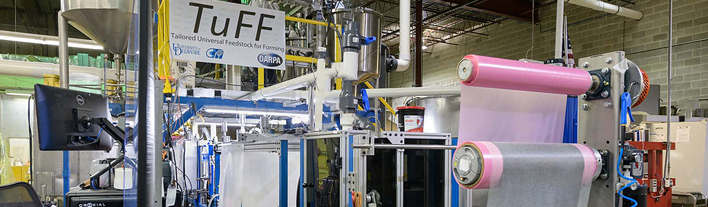 Composite Materials Online ailorable Universal Feedstock for Forming (TuFF) manufacturing process and equipment at the Composites Manufacturing Science Lab's Applications and Technology Transfer Laboratory.