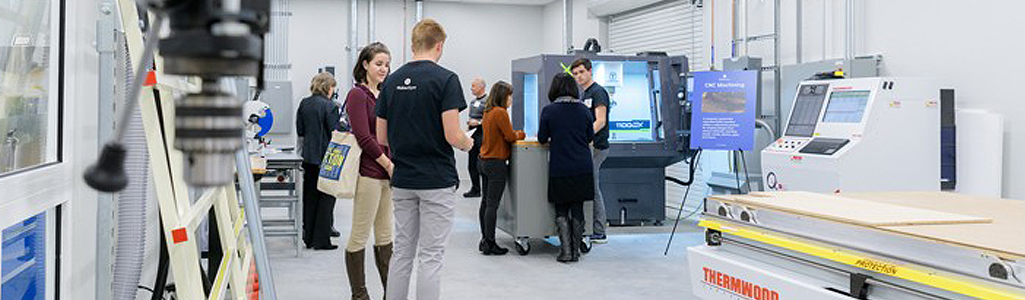 Education Students gathered in the UD Makerspace area in Spencer Hall.