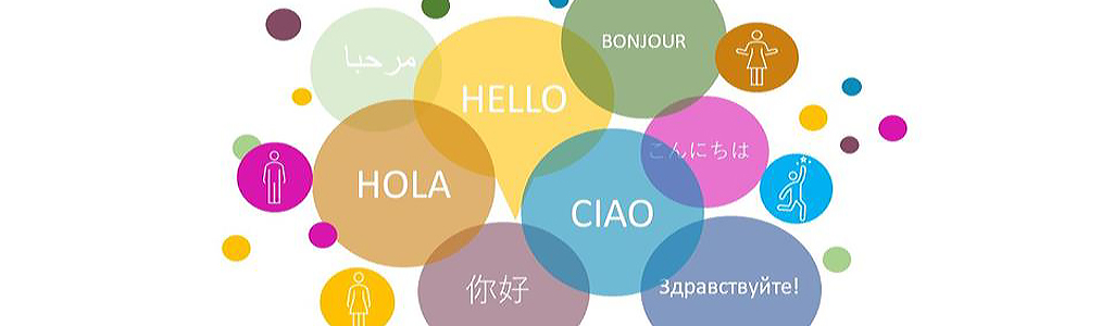 Graphic of conversation bubbles containing the word 'hello' in different languages.