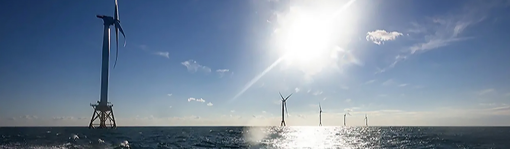 A row of off shore windmills.