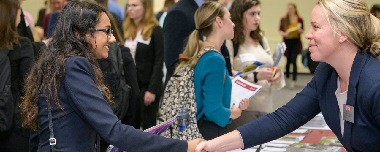 Students interacting with Law Schools during Law School Fair.