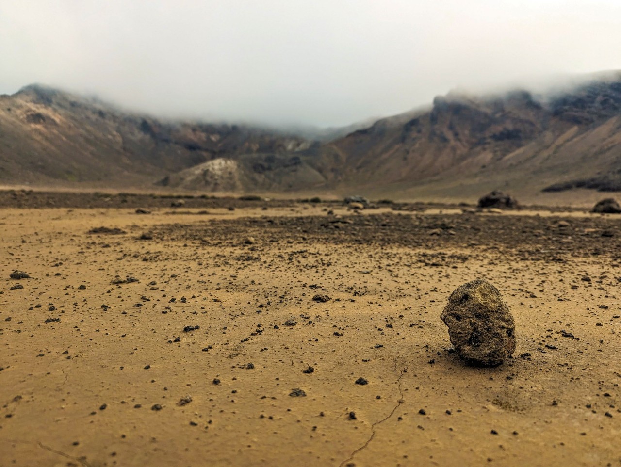 a desert scene with mountains in the background
