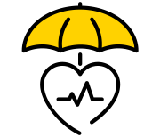 Health and Life Insurance heart under an umbrella icon. 