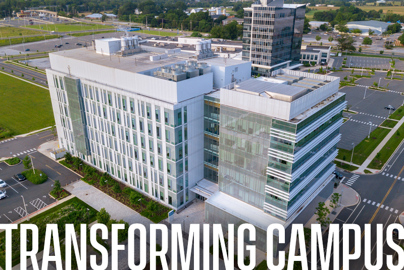 Aerial view of Ammon Pinizzotto Biopharmaceutical Innovation Center on UD's STAR campus.