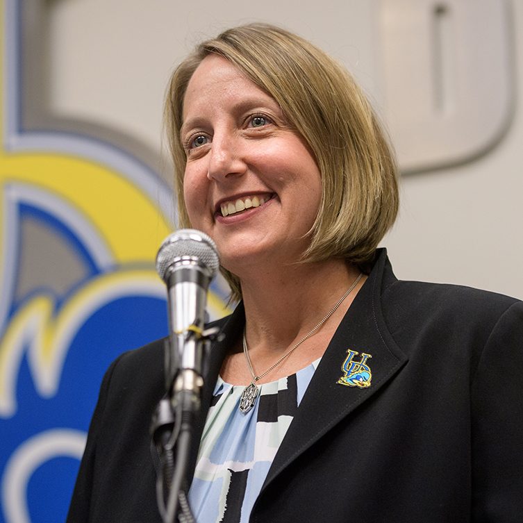 Press conference to announce Christine Rawak as the new director of Intercollegiate Athletics and Recreation Services for the University of Delaware. Rawalk is the 6th AD for UD and was previously the Executive Senior Associate AD / Chief External Relations and Design Officer for the University of Michigan. - (Evan Krape / University of Delaware)