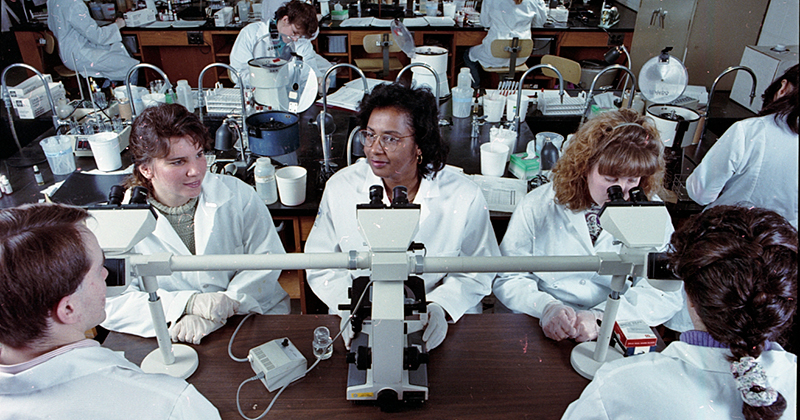 Students work in a medical technology lab in 1991. Students work in a medical technology lab in 1991.