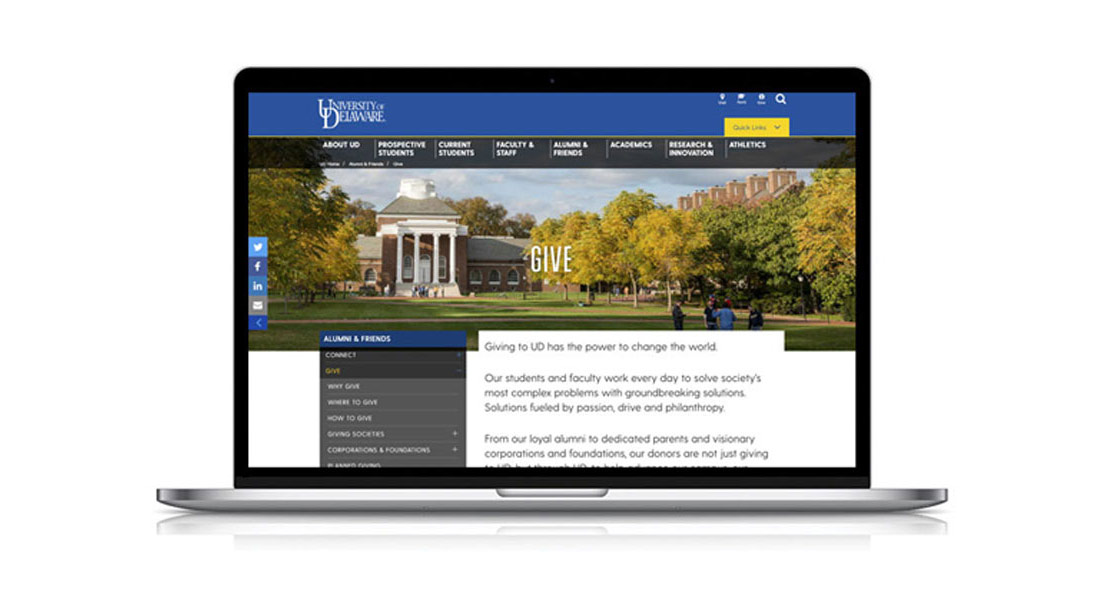 New Alumni and Friends Website image on a laptop computer. 