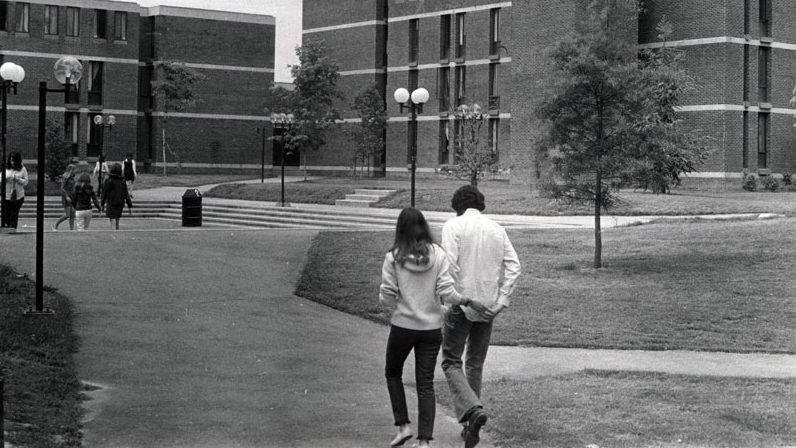 Students walk toward the Rodney Complex in this photo from about 1970.
