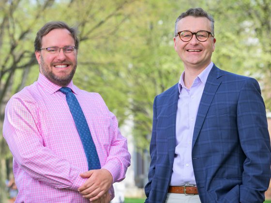 The new directors of the University of Delaware’s Office of Sustainability are Jeffrey Summerhays (left), director of sustainable operations, and Prof. Chris Williams, associate provost and academic director of the new office.