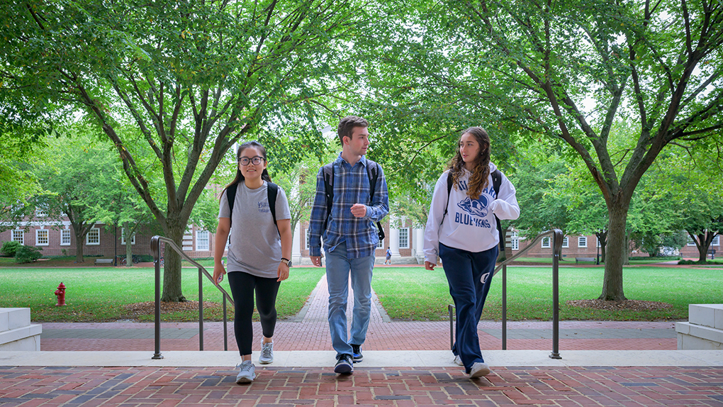 Students walking on campus. Students walking on campus.