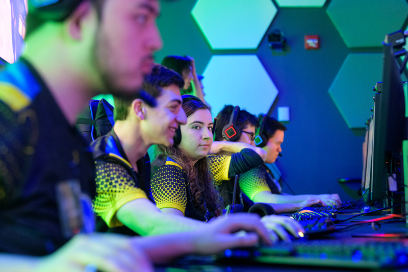 University of Delaware students compete online at the opening ceremony of the new Esports Arena in the Perkins Student Center.