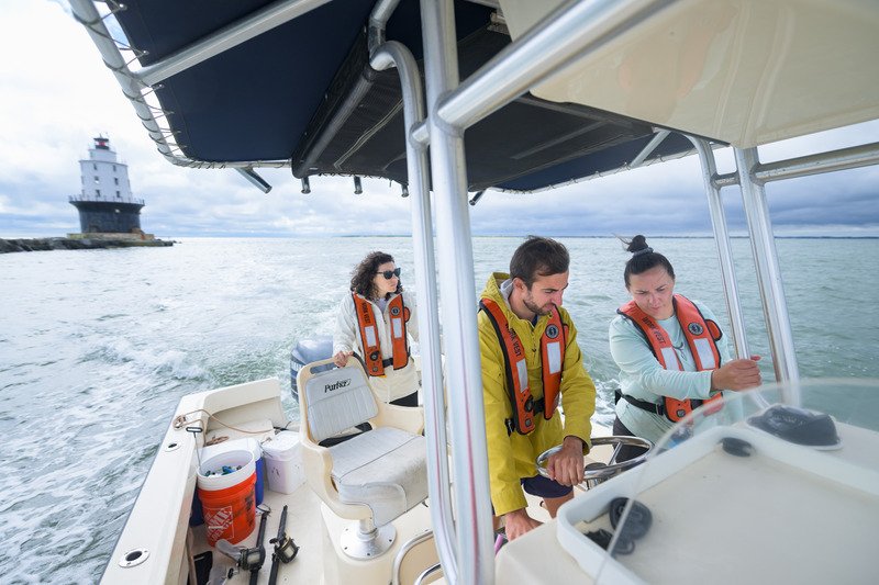 Students conducting shark research in Delaware Bay