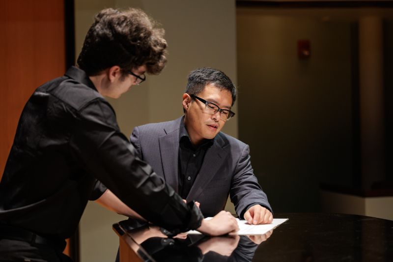 UD music composition student learns from professor 