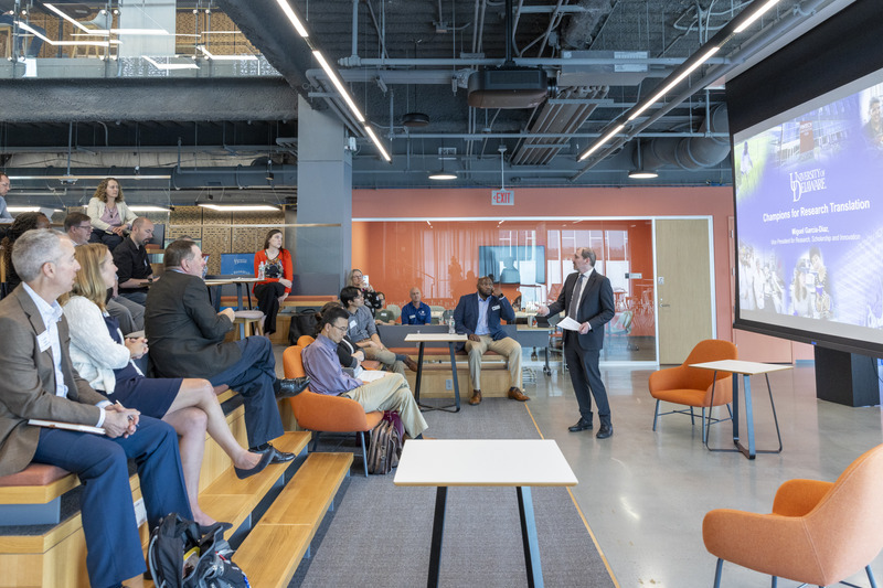 The University of Delaware is diligently working to enhance infrastructure and support available to campus innovators. Campus and industry experts recently gathered at the FinTech Innovation Hub on UD’s Science, Technology and Advanced Research Campus to share experiences on turning research into real-world solutions.