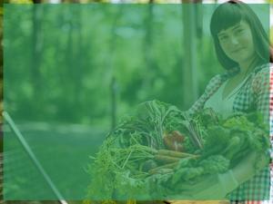Background photo of a teenager with healthy garden foods